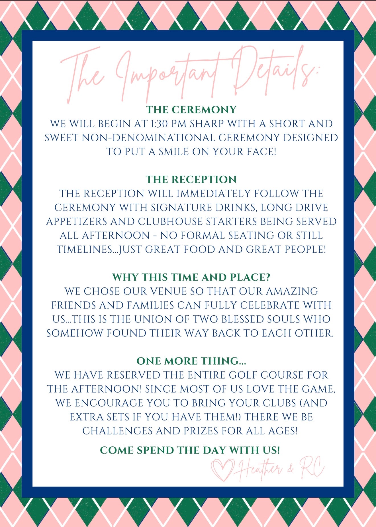 Wedding event details card